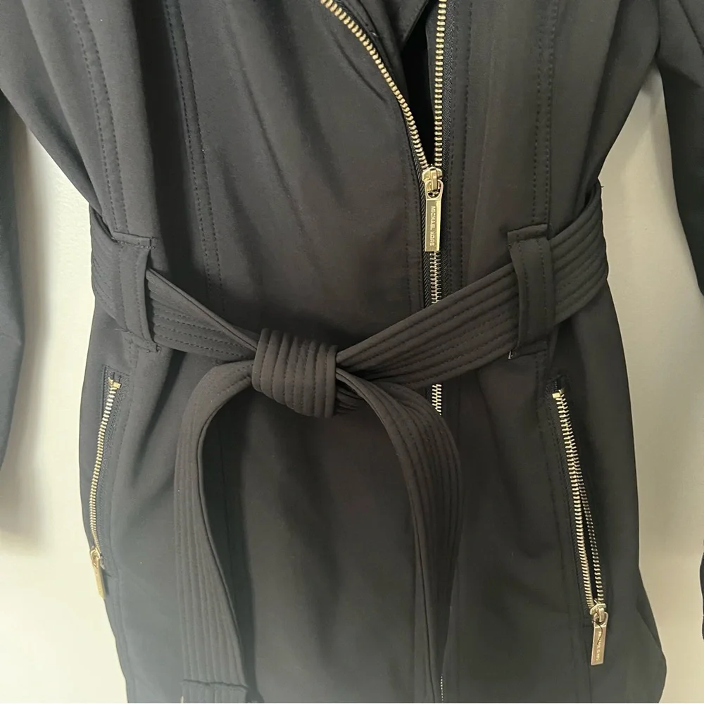 MICHAEL Michael Kors Black lined winter Trench Coat with Gold Accents - Picture 6 of 12